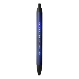 Caneta Preta Elegante Minimalista Nome Metálico Azul-Navy