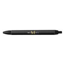 Elegante Monograma Preto Dourado Clássico Nome Ini