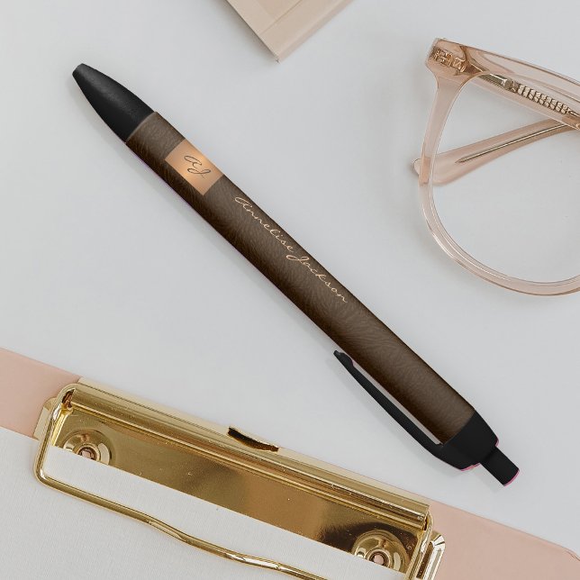 Caneta Preta Elegante nome em ouro monograma script escritório (Criador carregado)