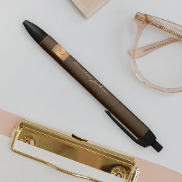 Caneta Preta Elegante nome em ouro monogramado escritório