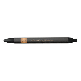 Caneta Preta Elegante nome em preto dourado monograma script es