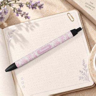 Caneta Preta Elegante toile de jouy rosa vintage