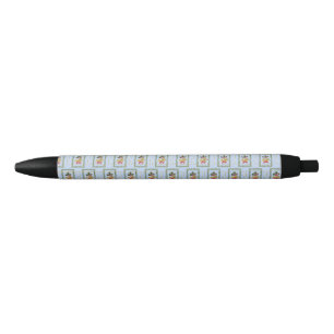Caneta Preta Elegante Trompa Francesa de Natal Azul Claro