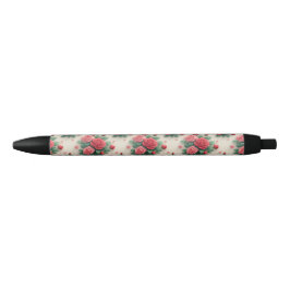 Caneta Preta Elegantes Ramalhetes de Rosas Rosa e Vermelha