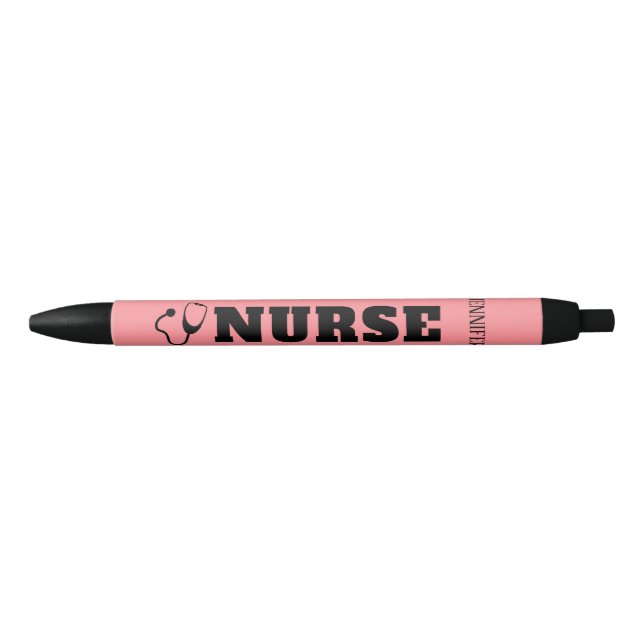 Caneta Preta Enfermeira Personalizada Estetoscópio Coral Rosa (Frente)