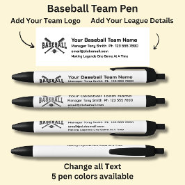 Caneta Preta Equipe da Liga do Baseball - Adicione seus próprio