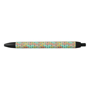 Caneta Preta Escala de Peixes Geométricos Modernos Coloridos