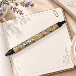 Caneta Preta Escalas de sereia de ouro elegante