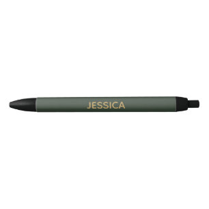 Caneta Preta Escrito em ouro verde-escuro minimalista personali
