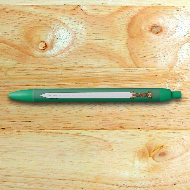 Caneta Preta Espada Celta Antiga (Ancient Celtic Sword Pen on Desk)