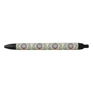 Caneta Preta Estampa de Arte Floral Geométrica Azul Vermelha Ár