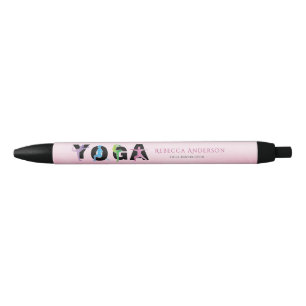 Caneta Preta Estilo de Instrutor Yoga Rosa Moderno