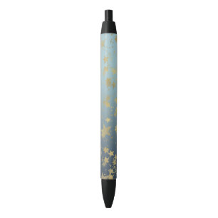 Caneta Preta Estrelas de ouro Douradas Azul Aqua