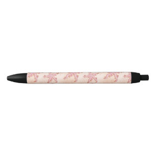 Caneta Preta Estrelas-do-mar e Coral Padrão Pastel Rosa
