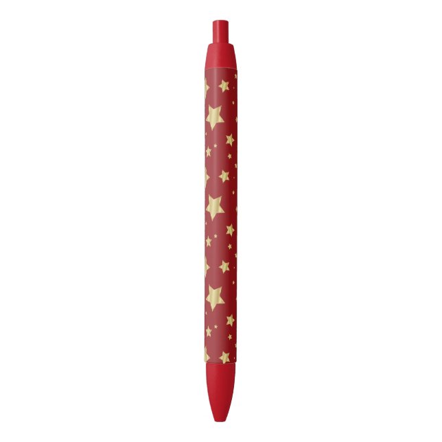 Caneta Preta Estrelas do ouro em Fundo Vermelho (Frente Vertical)