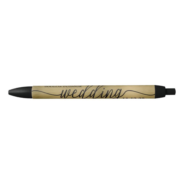 Caneta Preta Faux Dourado Texture Effect Wedor (Frente)