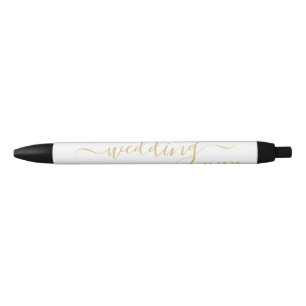 Caneta Preta Favor de Casamento Simples de Script Dourado e Bra