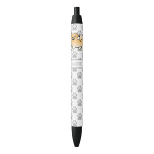 Caneta Preta Fawn Tibetan Spaniel Cute Cartoon Dog & Name