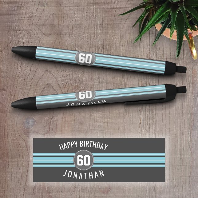 Caneta Preta Feliz Aniversário do Esporte Jersey Stripes Nome e (Personalized Writing Pens - add your name, monogram or other text)