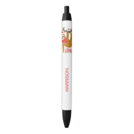 Caneta Preta Feliz Natal Sloth Nome Personalizado