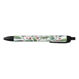 Caneta Preta Feriado Personalizado Mistletoe Greenery