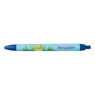 Caneta Preta Figura de desenho animado de sapo verde-esfomeado