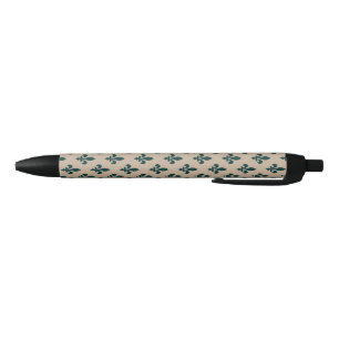 Caneta Preta Fleur de Lis Pattern, Real Verde Francês em Creme