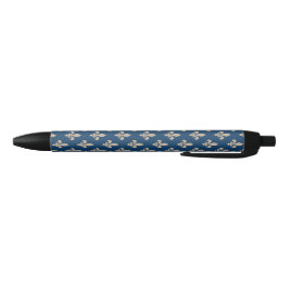 Caneta Preta Fleur de Lis Pattern, Royal French, Cream on Blue