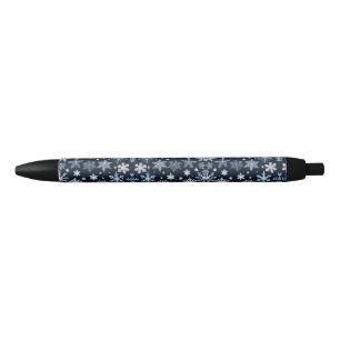 Caneta Preta Flocos de neve Design azul-de-inverno