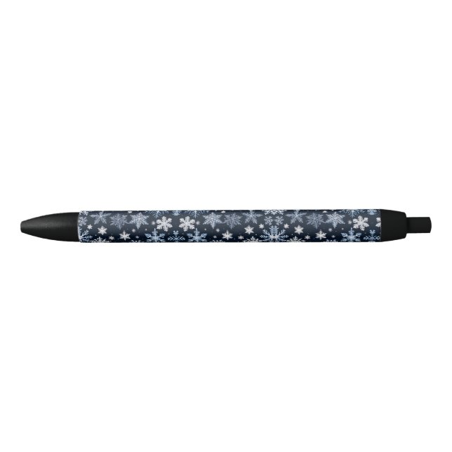 Caneta Preta Flocos de neve Design azul-de-inverno (Frente)
