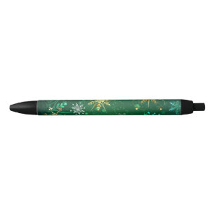 Caneta Preta Flocos de neve do Ouro Xmas em fundo verde