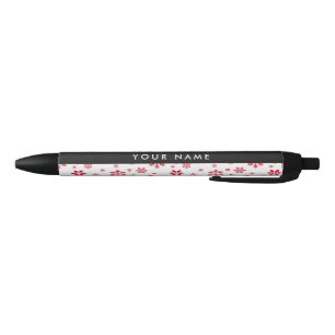 Caneta Preta Flocos de neve vermelhos, seu nome, personalize