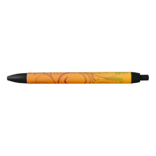 Caneta Preta Flor alaranjada