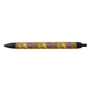 Caneta Preta Flor da Vida - padrão sem costura - brilho dourado