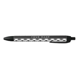 Caneta Preta Flor de Lis, Preto sobre Branco, Preto, Seu Nome