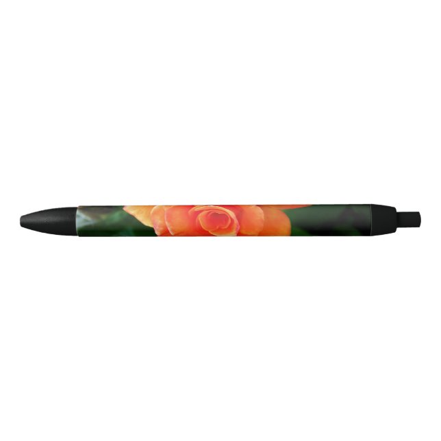 Caneta Preta Flor de rosa laranja (Frente)