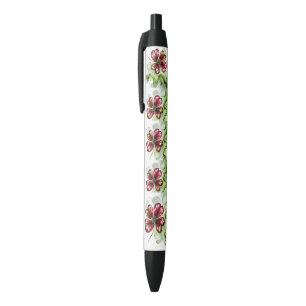 CANETA PRETA FLOR DE TREVO ROXO