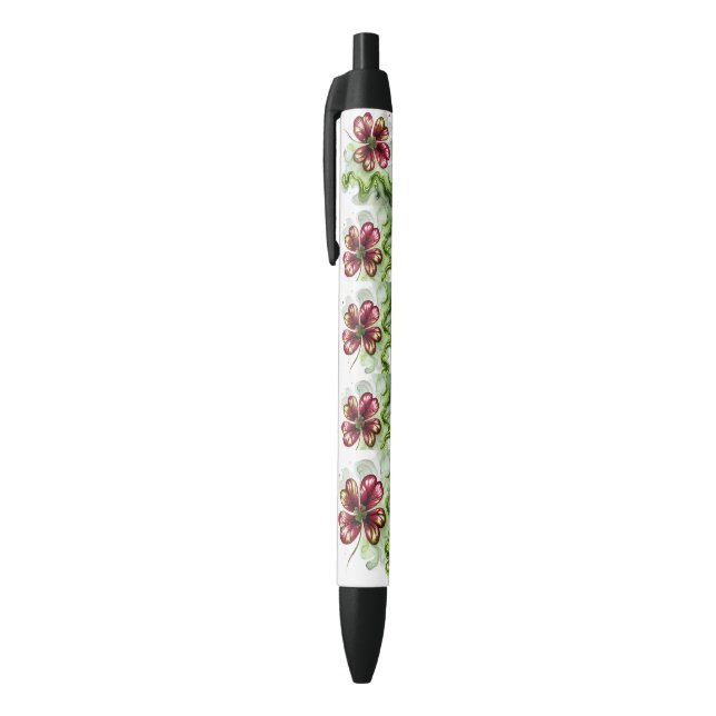 CANETA PRETA FLOR DE TREVO ROXO (Topo (Vertical))