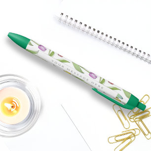Caneta Preta Flor de Tulipa Colorida Moderna Personalizada