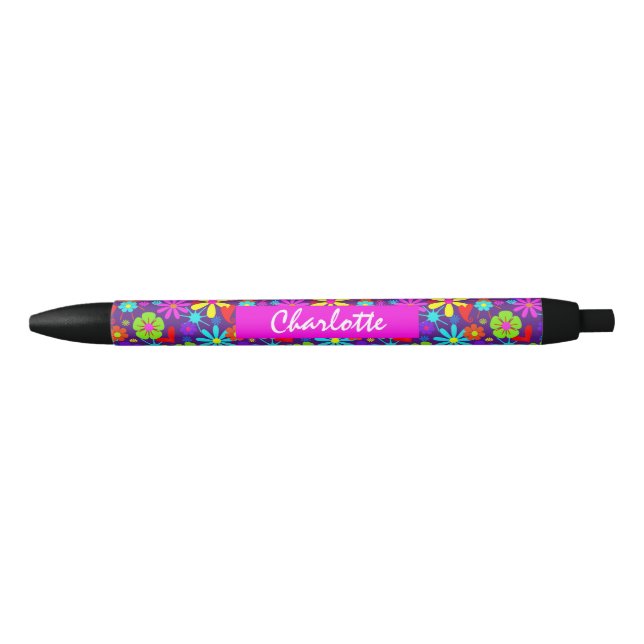 Caneta Preta Flor Personalizado Floral Personalizado (Frente)