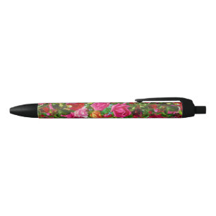 Caneta Preta Flor Rosa de Jardim do Elegante