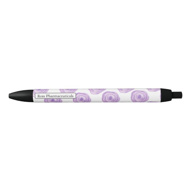 Caneta Preta Flor Roxo Personalizado Por Aquarela (Frente)