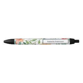 Caneta Preta Floral de Aquarela Elegante Personalizado