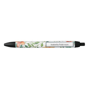 Caneta Preta Floral de Aquarela Elegante Personalizado