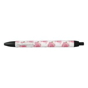 Caneta Preta Floral de Borboleta Rosa Rosa Rosa Personalizada