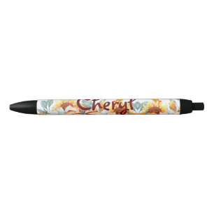 Caneta Preta Floral de volta à escola
