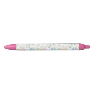 Caneta Preta Floral Grandmillennial Rosa e Azul