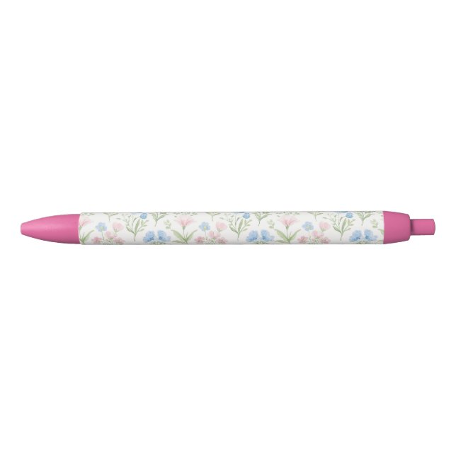 Caneta Preta Floral Grandmillennial Rosa e Azul (Frente)