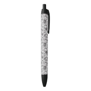 Caneta Preta Floral Preto Branco