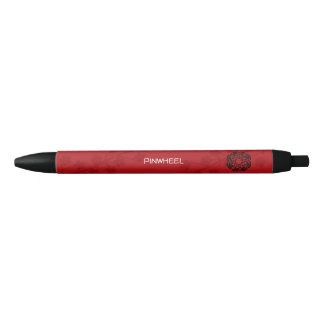 Caneta Preta Floral Vermelho Ousado